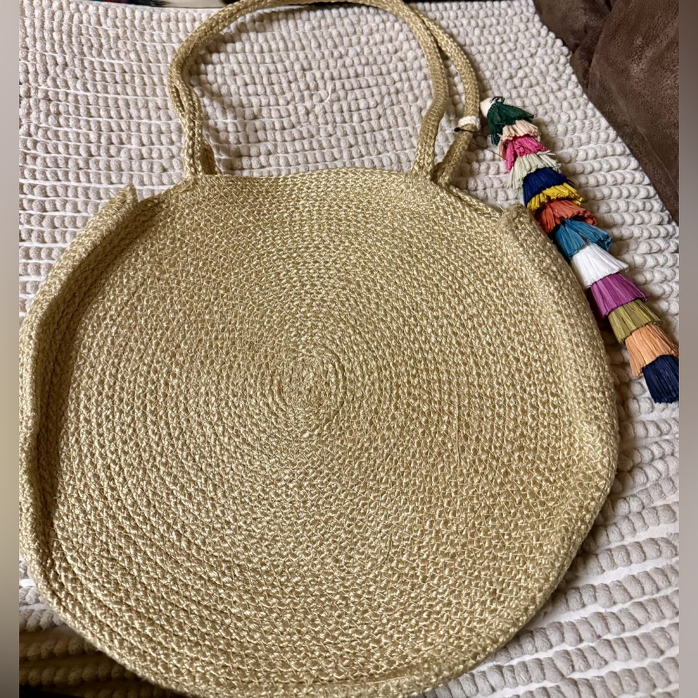 Magic Women’s Circle Straw Tote Bag with Colorful Tassels - Picture 1 of 7